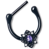 16G 5/16 Purple Gem Black Scrolling Hearts Cartilage Clicker - BodyCandy - Flyclothing LLC