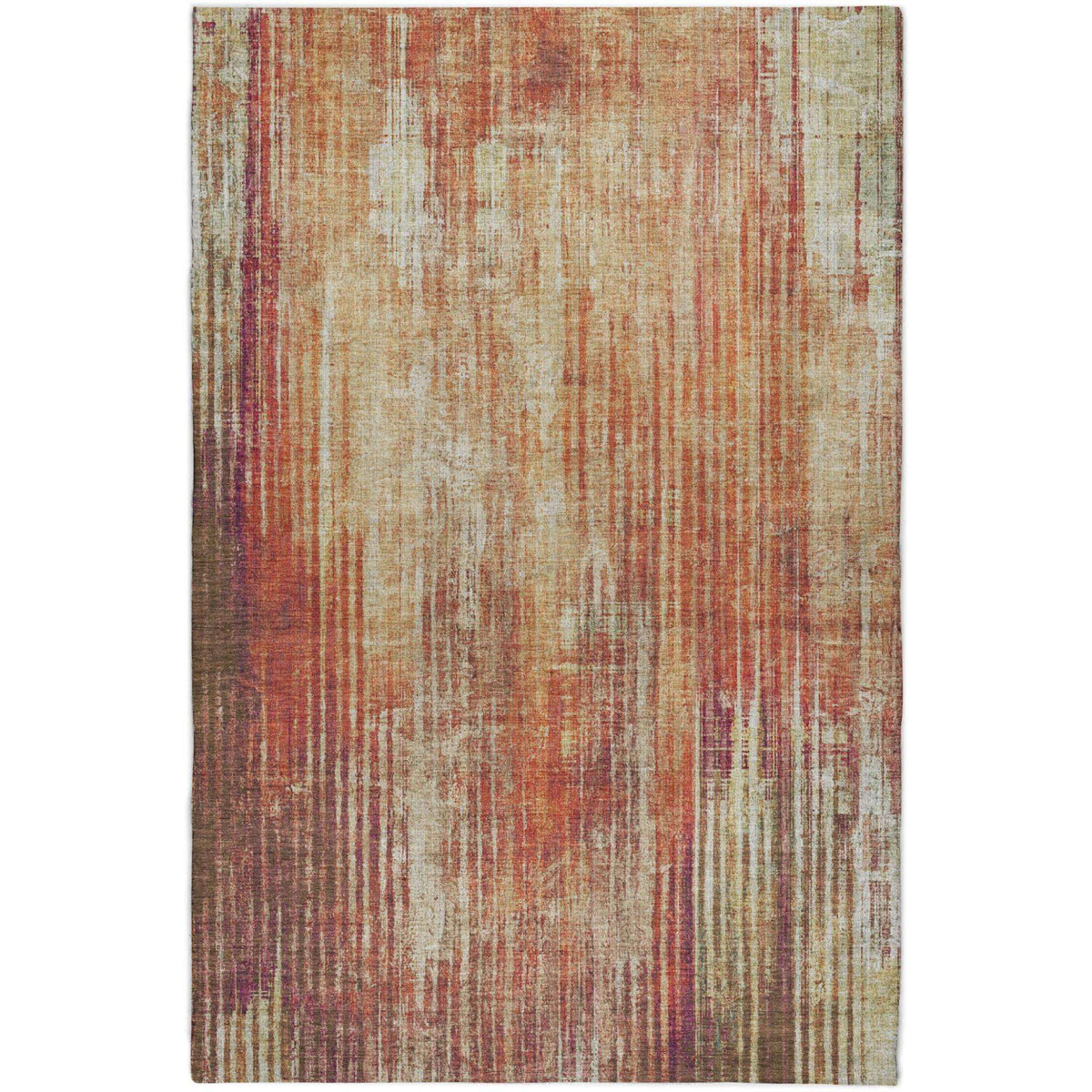 5' X 8' Orange And Beige Striped Shag Washable Area Rug With UV Protection - HomeRoots - Flyclothing LLC