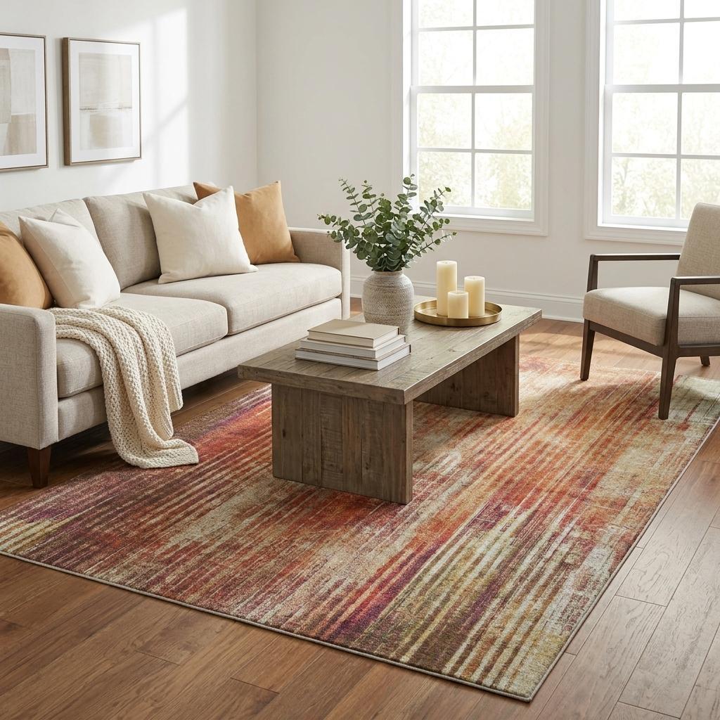 5' X 8' Orange And Beige Striped Shag Washable Area Rug With UV Protection - HomeRoots - Flyclothing LLC