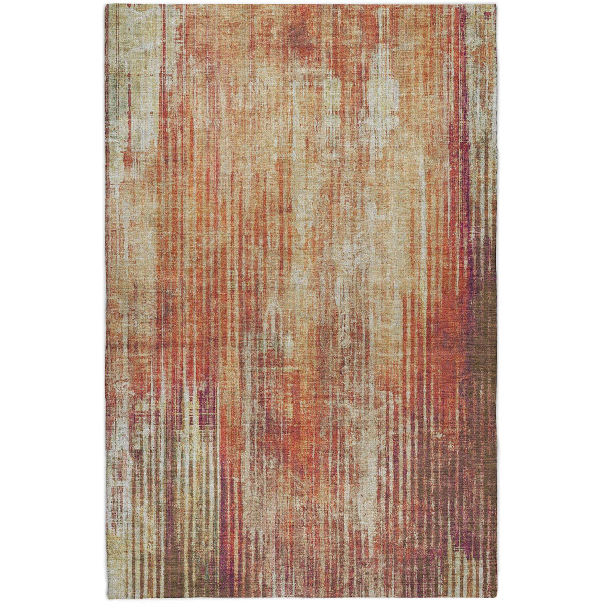 5' X 8' Orange And Beige Striped Shag Washable Area Rug With UV Protection - HomeRoots - Flyclothing LLC