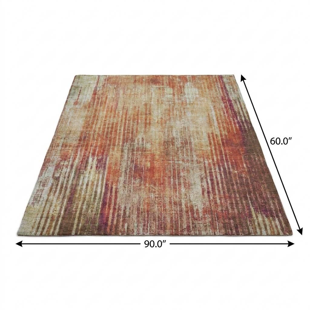 5' X 8' Orange And Beige Striped Shag Washable Area Rug With UV Protection - HomeRoots - Flyclothing LLC