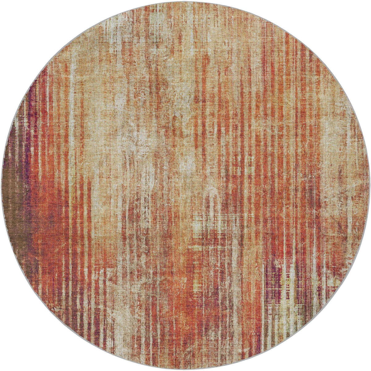 8' Orange And Beige Striped Shag Washable Round Rug With UV Protection - HomeRoots - Flyclothing LLC