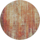 8' Orange And Beige Striped Shag Washable Round Rug With UV Protection - HomeRoots - Flyclothing LLC