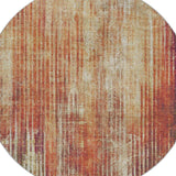 8' Orange And Beige Striped Shag Washable Round Rug With UV Protection - HomeRoots - Flyclothing LLC