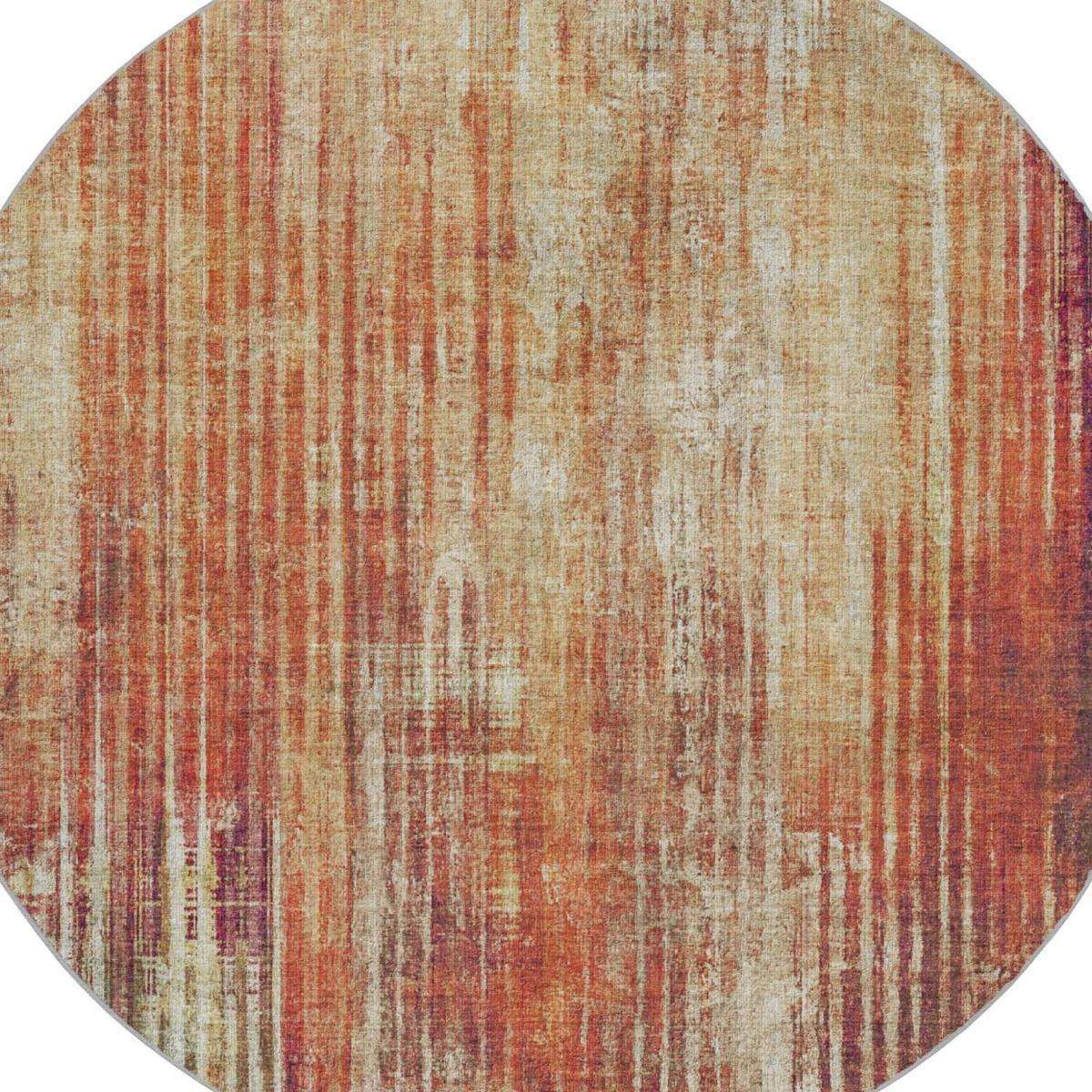8' Orange And Beige Striped Shag Washable Round Rug With UV Protection - HomeRoots - Flyclothing LLC