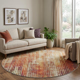 8' Orange And Beige Striped Shag Washable Round Rug With UV Protection - HomeRoots - Flyclothing LLC