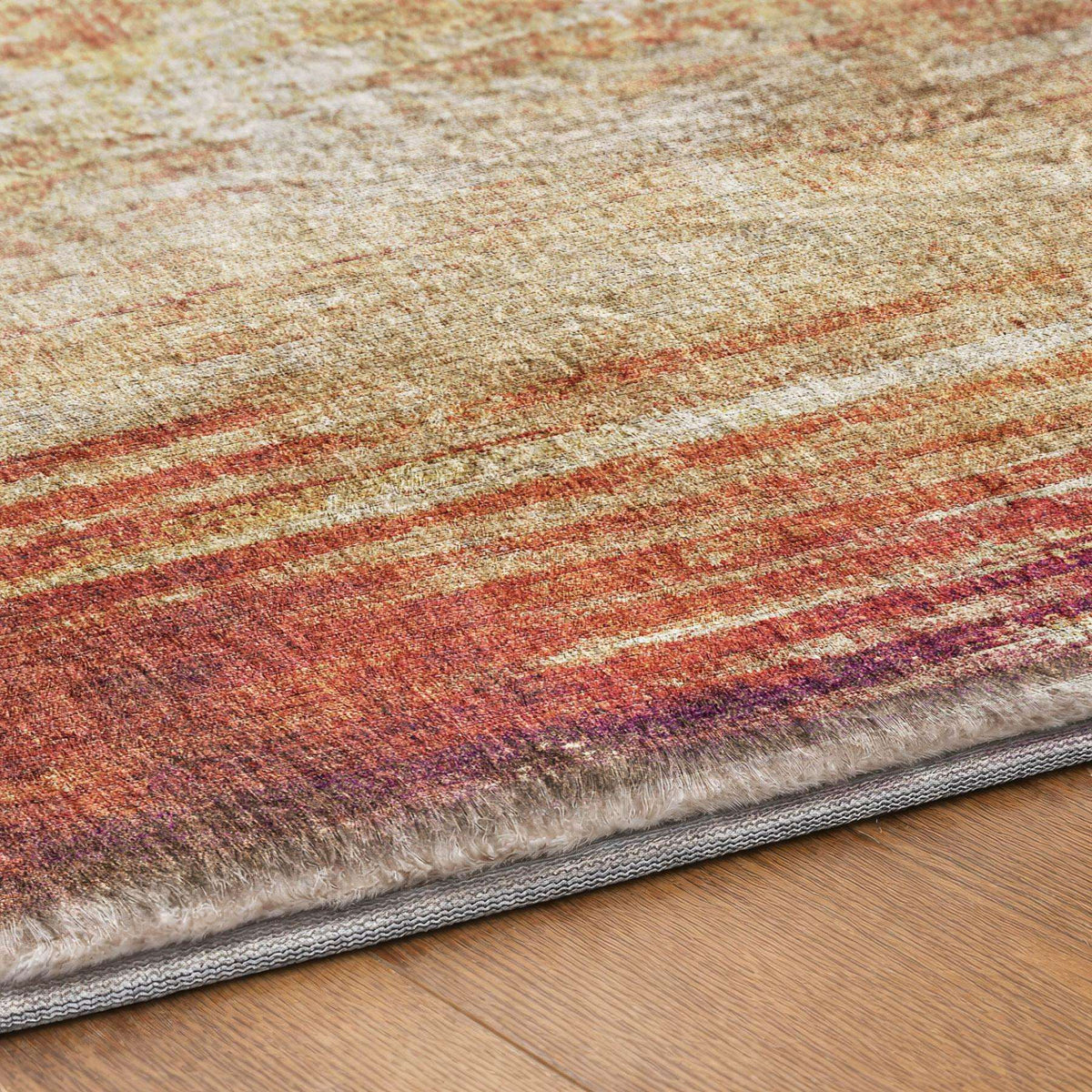 8' Orange And Beige Striped Shag Washable Round Rug With UV Protection - HomeRoots - Flyclothing LLC