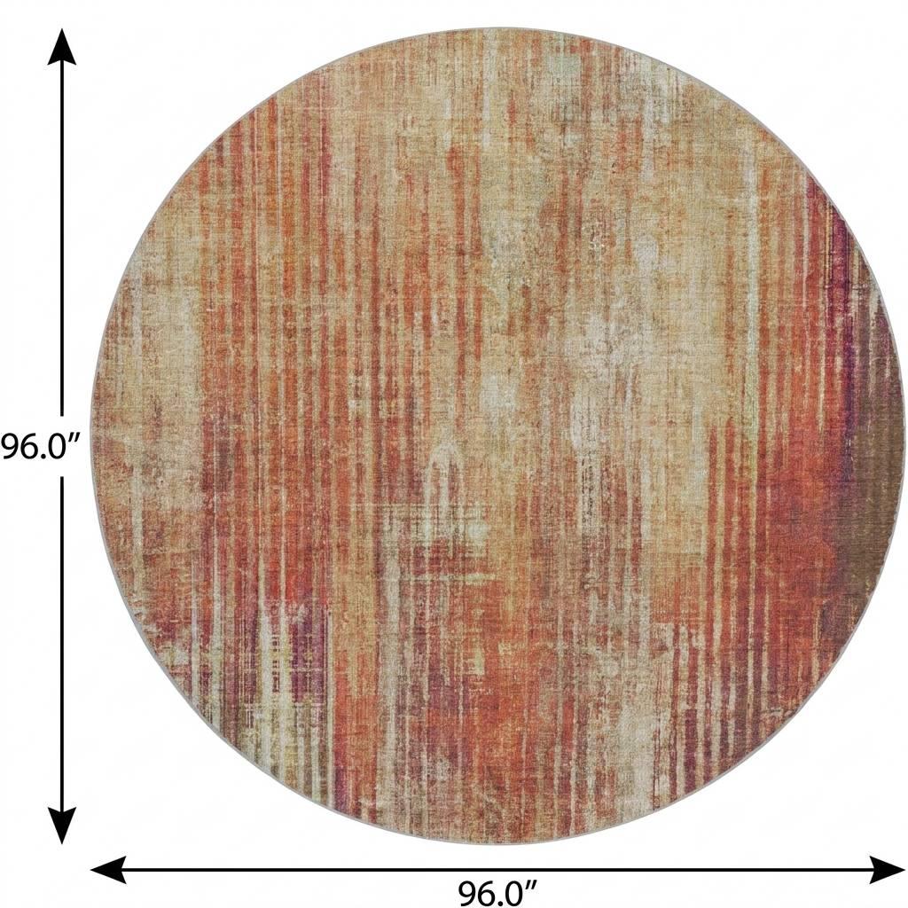 8' Orange And Beige Striped Shag Washable Round Rug With UV Protection - HomeRoots - Flyclothing LLC