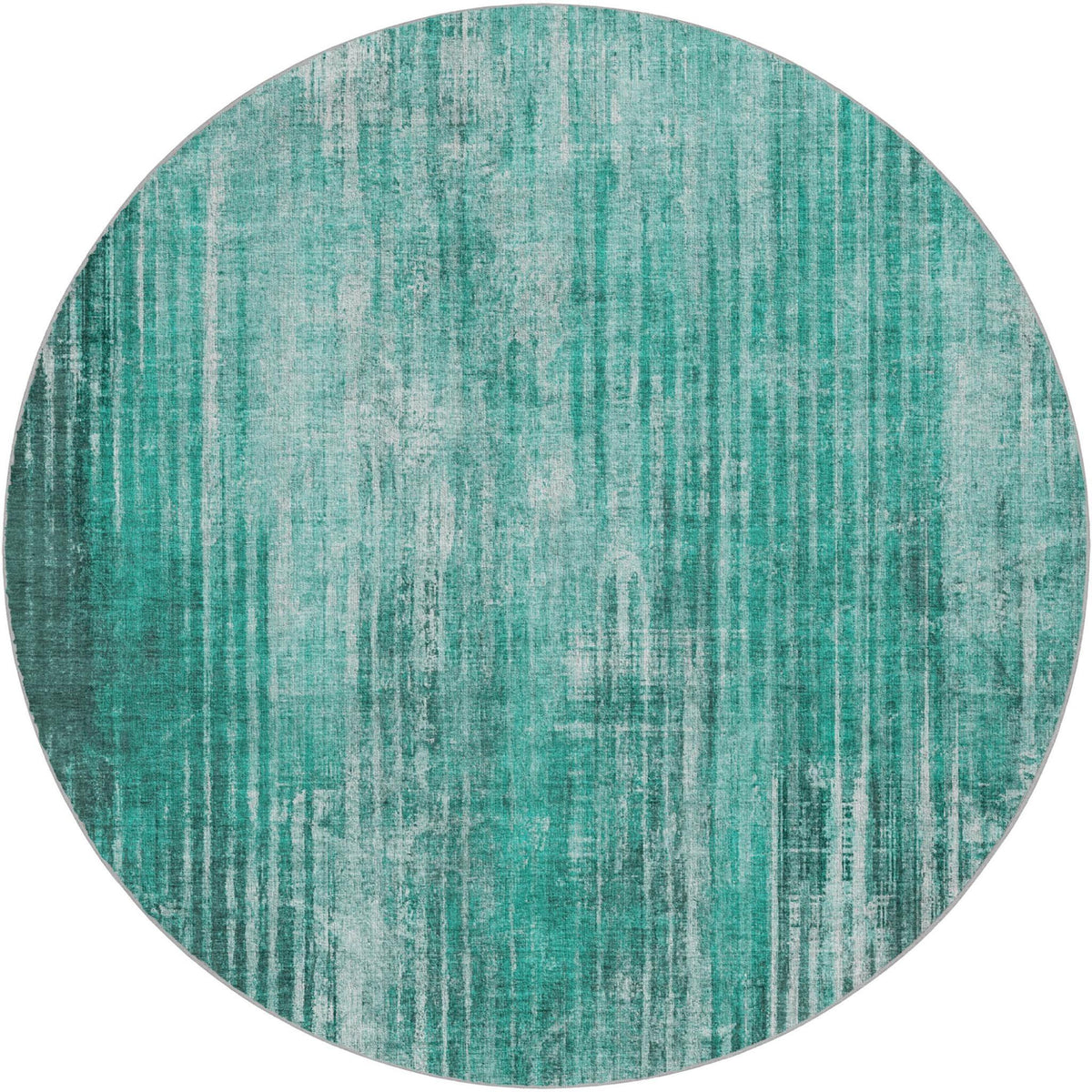 8' Teal And Aqua Striped Shag Washable Round Rug With UV Protection - HomeRoots - Flyclothing LLC