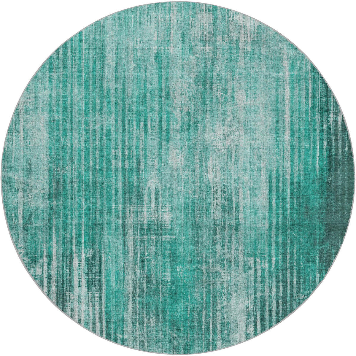 8' Teal And Aqua Striped Shag Washable Round Rug With UV Protection - HomeRoots - Flyclothing LLC
