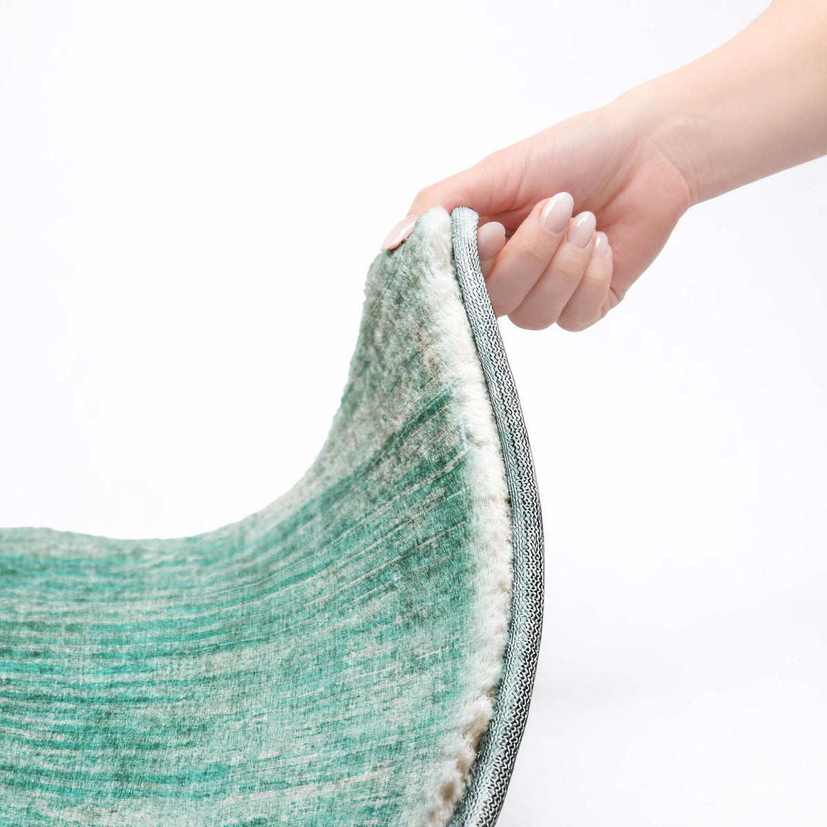 8' Teal And Aqua Striped Shag Washable Round Rug With UV Protection - HomeRoots - Flyclothing LLC