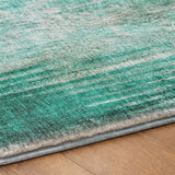 8' Teal And Aqua Striped Shag Washable Round Rug With UV Protection - HomeRoots - Flyclothing LLC