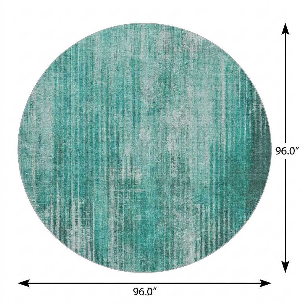 8' Teal And Aqua Striped Shag Washable Round Rug With UV Protection - HomeRoots - Flyclothing LLC