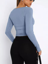 Long Sleeve Sweetheart Neck Crop T-Shirt - Trendsi - Flyclothing LLC