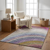 5' X 8' Beige And Purple Abstract Shag Washable Area Rug With UV Protection - HomeRoots - Flyclothing LLC