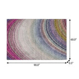 5' X 8' Beige And Purple Abstract Shag Washable Area Rug With UV Protection - HomeRoots - Flyclothing LLC