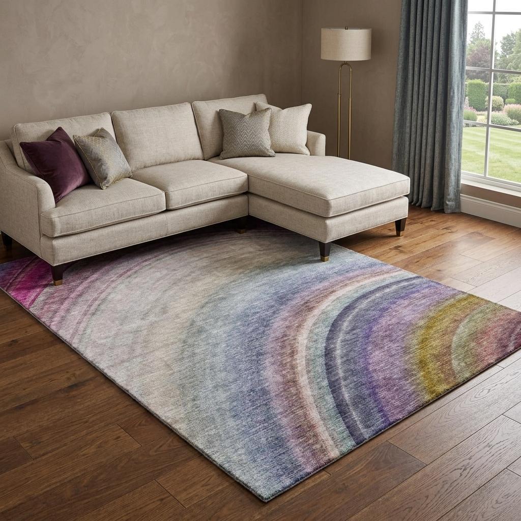 8' X 10' Beige And Purple Abstract Shag Washable Area Rug With UV Protection - HomeRoots - Flyclothing LLC