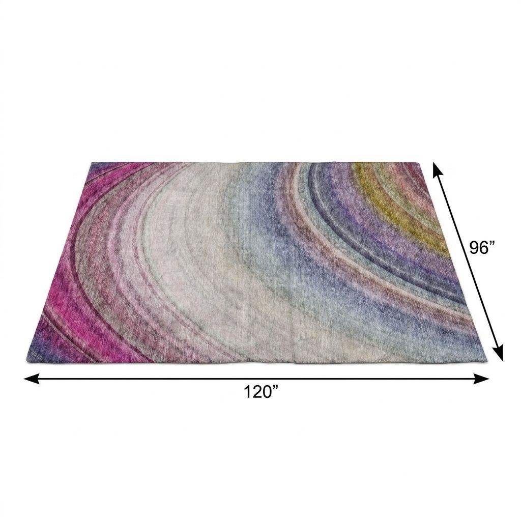 8' X 10' Beige And Purple Abstract Shag Washable Area Rug With UV Protection - HomeRoots - Flyclothing LLC