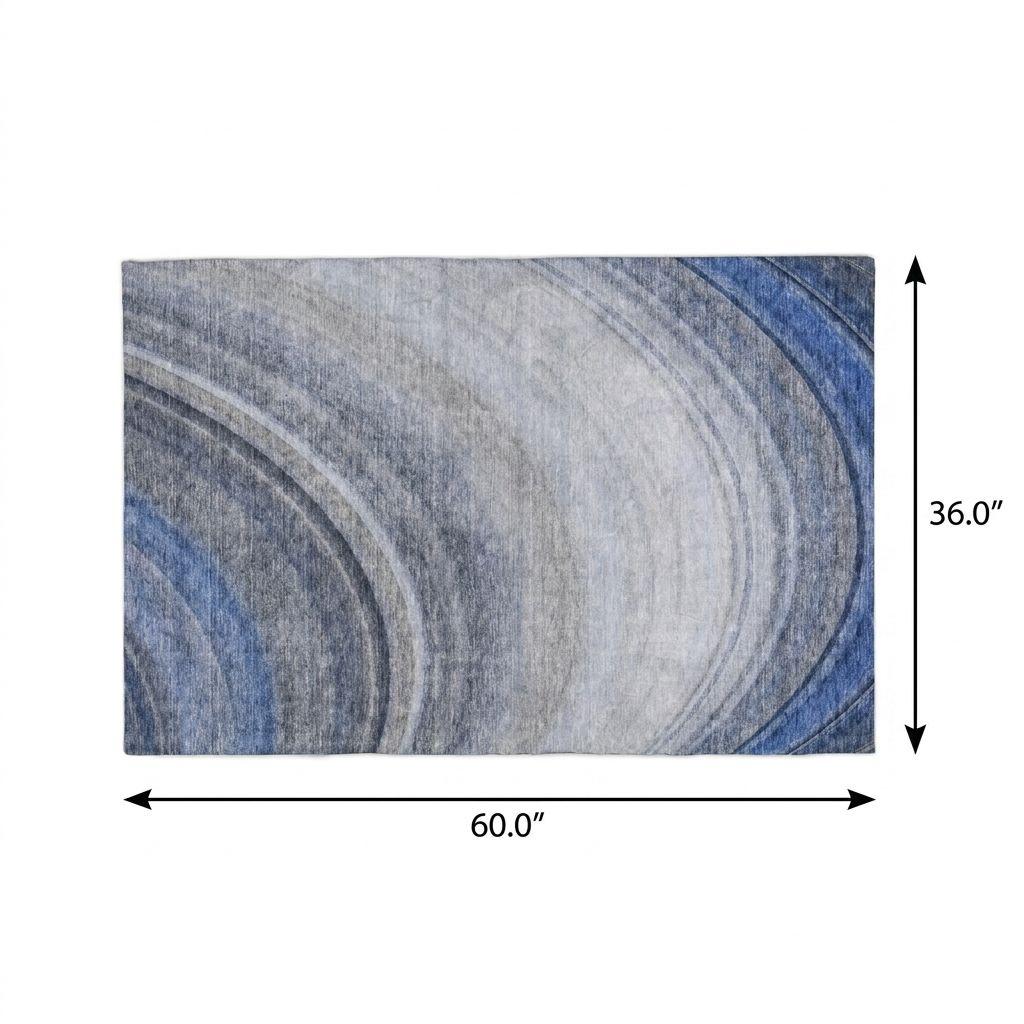 3' X 5' Blue And Denim Blue Abstract Shag Washable Area Rug With UV Protection - HomeRoots - Flyclothing LLC