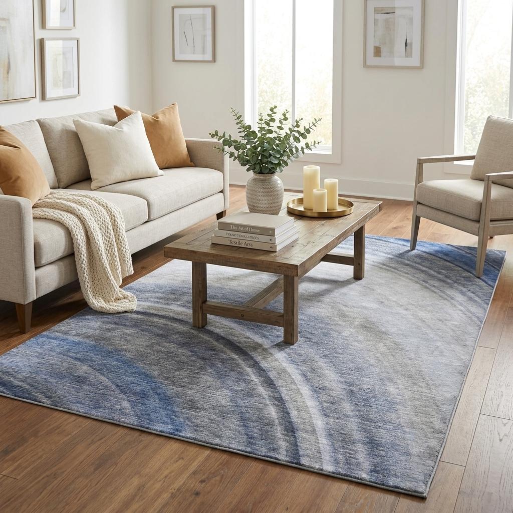 5' X 8' Blue And Denim Blue Abstract Shag Washable Area Rug With UV Protection - HomeRoots - Flyclothing LLC