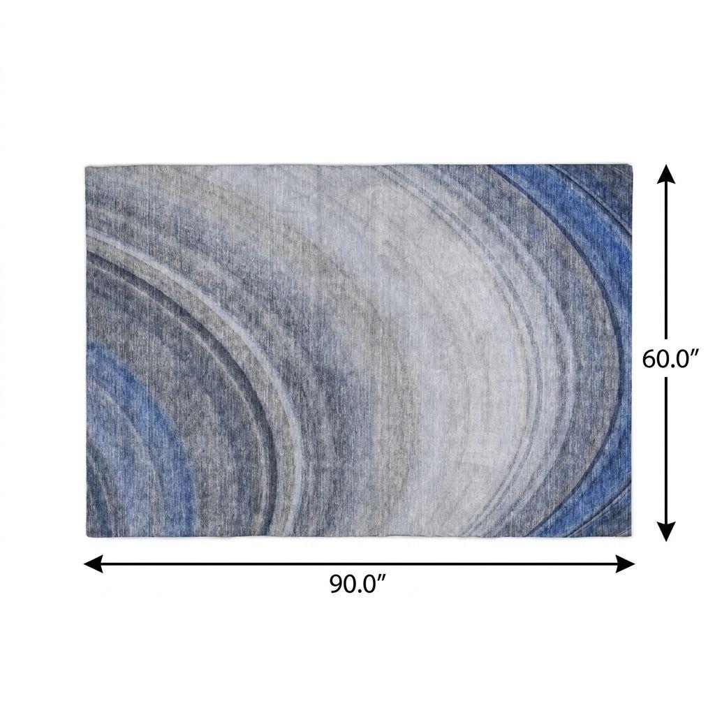 5' X 8' Blue And Denim Blue Abstract Shag Washable Area Rug With UV Protection - HomeRoots - Flyclothing LLC