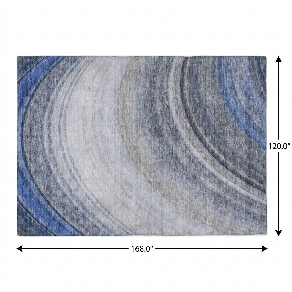 10' X 14' Blue And Denim Blue Abstract Shag Washable Area Rug With UV Protection - HomeRoots - Flyclothing LLC