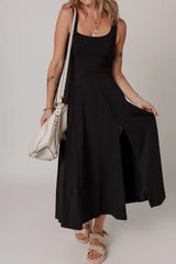 Side Slit Scoop Neck Wide Strap Dress - Trendsi - Flyclothing LLC