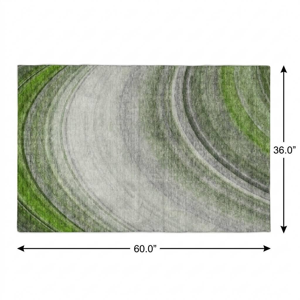 3' X 5' Green And Silver Abstract Shag Washable Area Rug With UV Protection - HomeRoots - Flyclothing LLC
