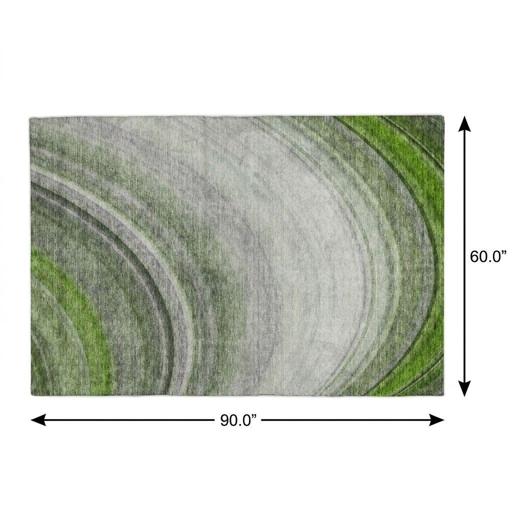 5' X 8' Green And Silver Abstract Shag Washable Area Rug With UV Protection - HomeRoots - Flyclothing LLC