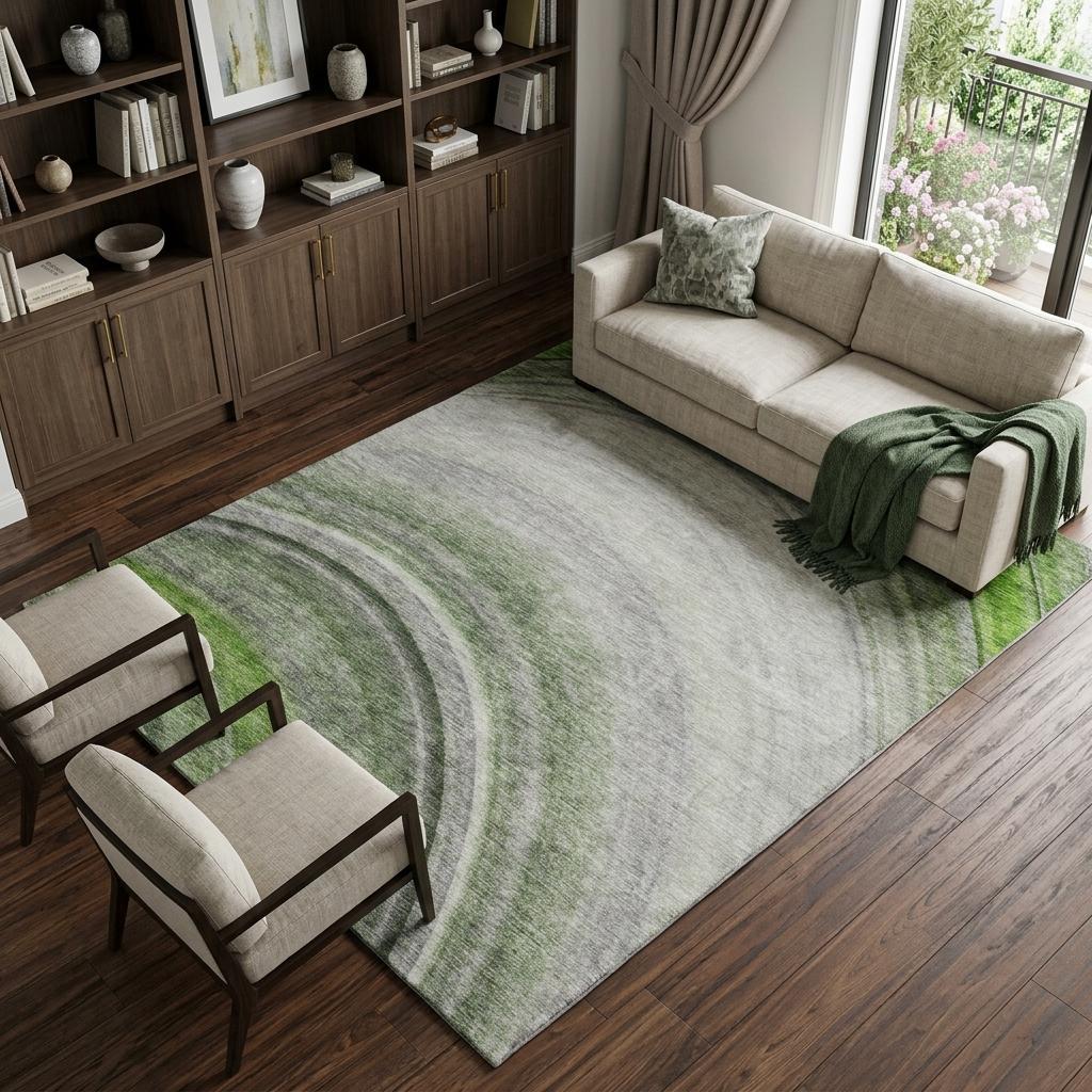 8' X 10' Green And Silver Abstract Shag Washable Area Rug With UV Protection - HomeRoots - Flyclothing LLC