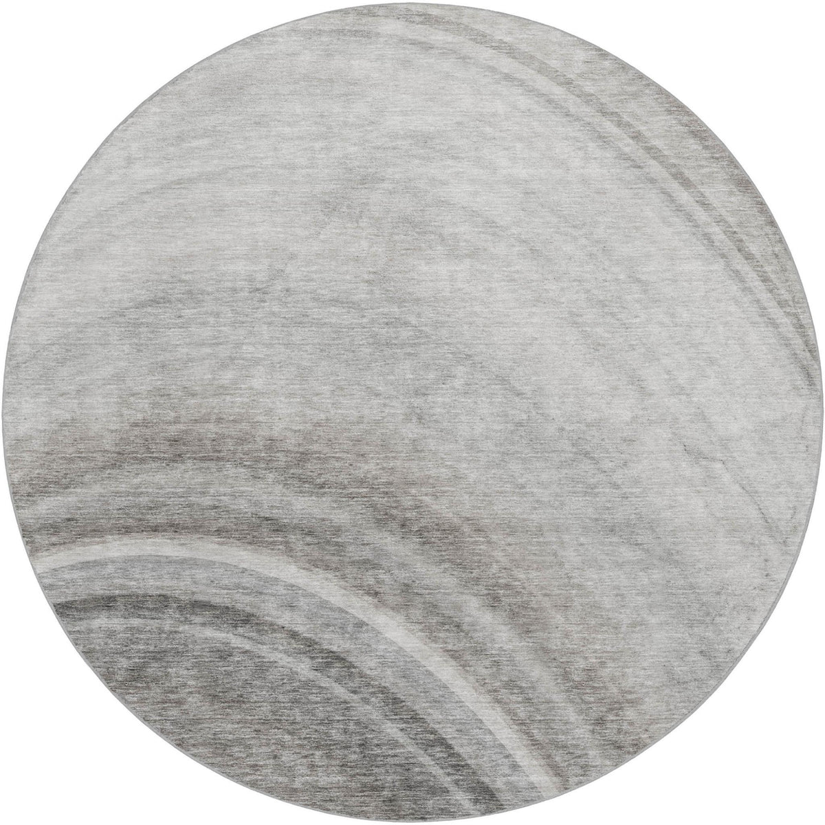 8' Gray And Silver Abstract Shag Washable Round Rug With UV Protection - HomeRoots - Flyclothing LLC