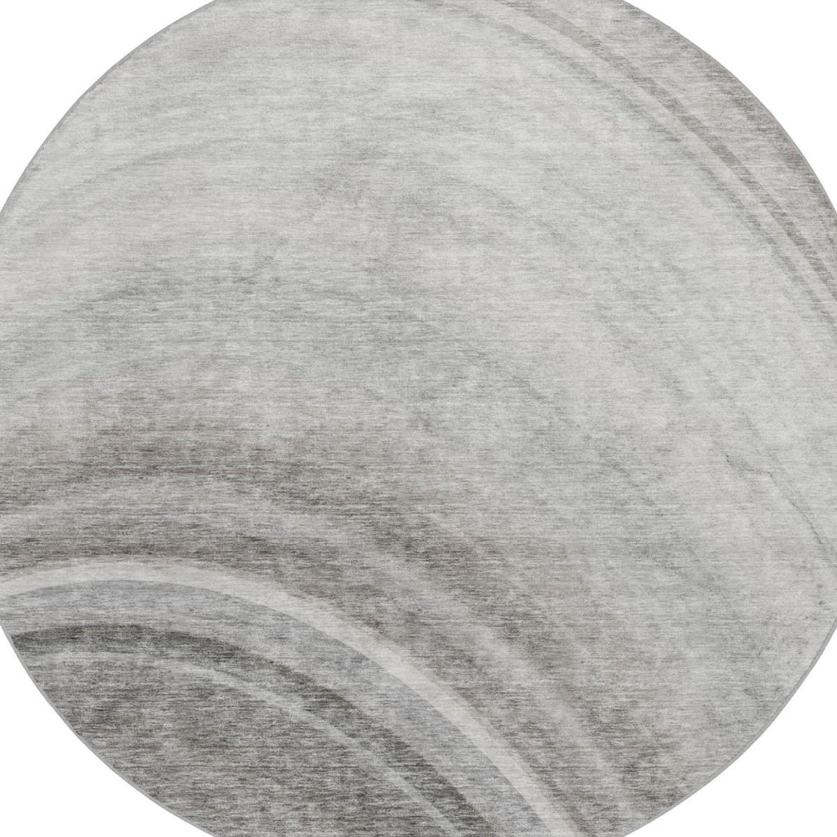 8' Gray And Silver Abstract Shag Washable Round Rug With UV Protection - HomeRoots - Flyclothing LLC