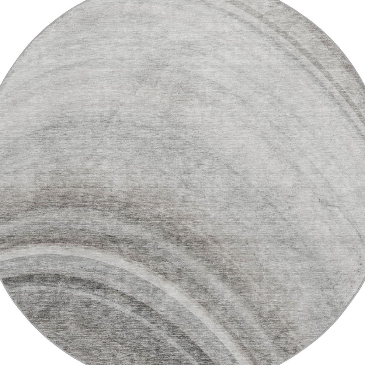 8' Gray And Silver Abstract Shag Washable Round Rug With UV Protection - HomeRoots - Flyclothing LLC
