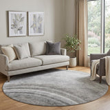 8' Gray And Silver Abstract Shag Washable Round Rug With UV Protection - HomeRoots - Flyclothing LLC