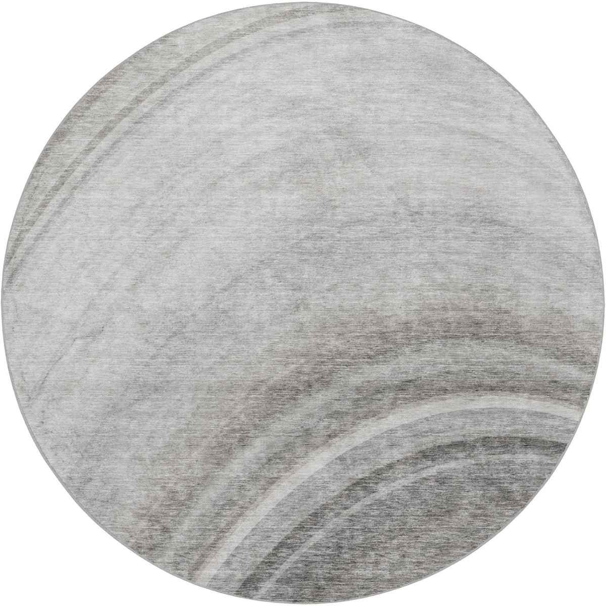8' Gray And Silver Abstract Shag Washable Round Rug With UV Protection - HomeRoots - Flyclothing LLC