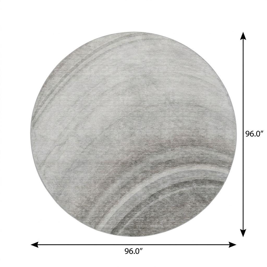 8' Gray And Silver Abstract Shag Washable Round Rug With UV Protection - HomeRoots - Flyclothing LLC