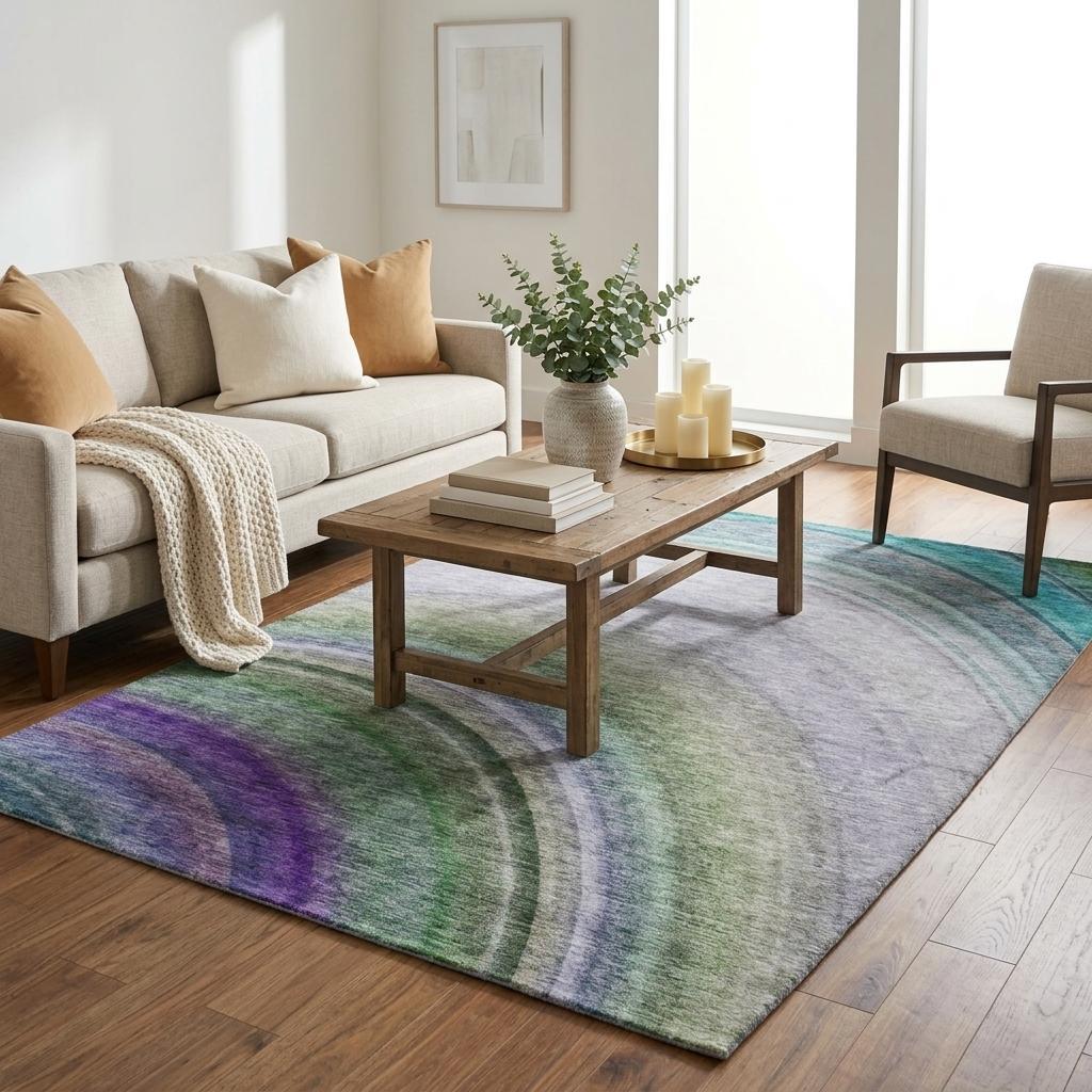 5' X 8' Teal And Green Abstract Shag Washable Area Rug With UV Protection - HomeRoots - Flyclothing LLC