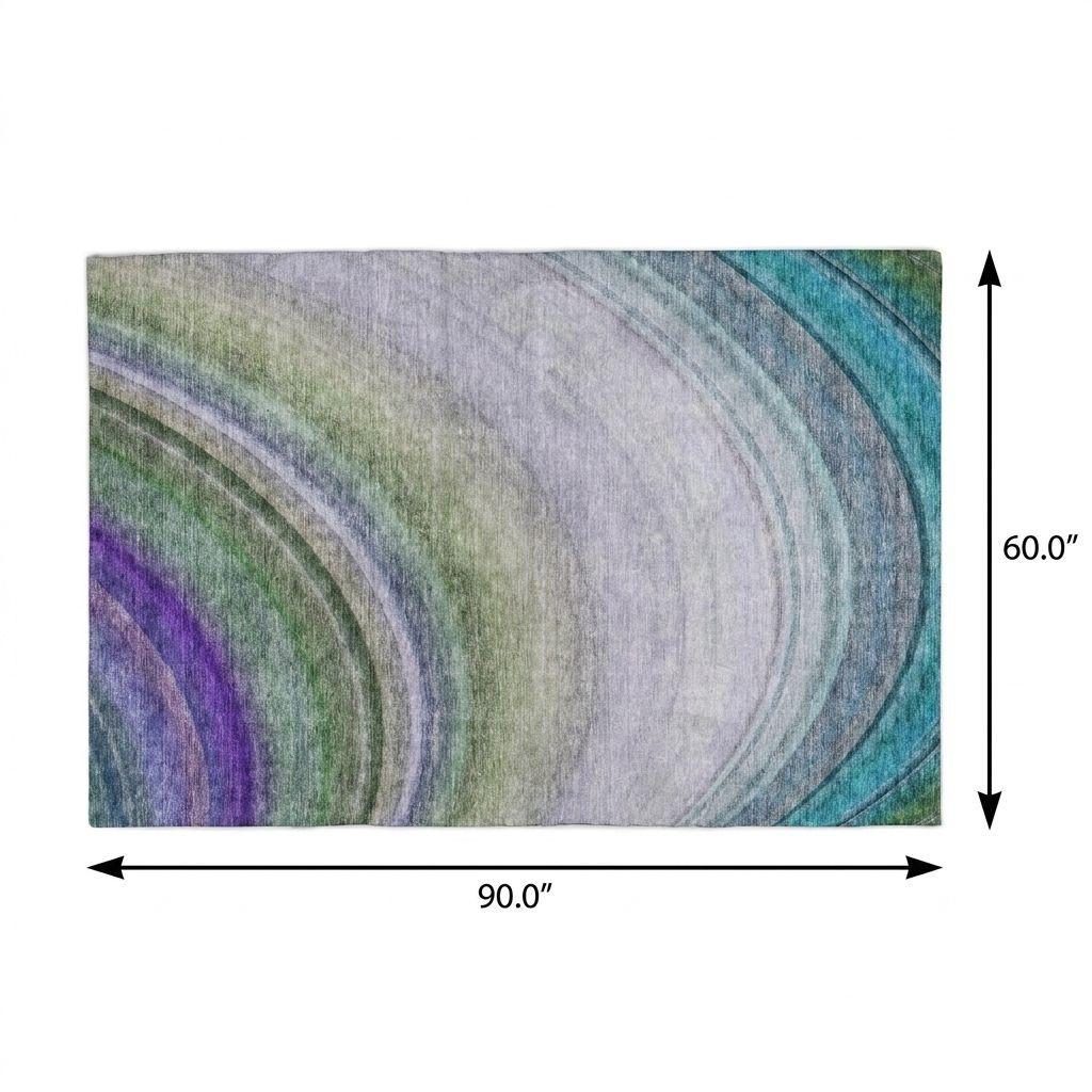 5' X 8' Teal And Green Abstract Shag Washable Area Rug With UV Protection - HomeRoots - Flyclothing LLC