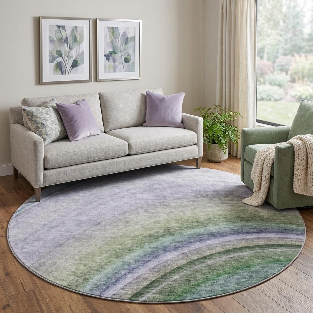 8' Teal And Green Abstract Shag Washable Round Rug With UV Protection - HomeRoots - Flyclothing LLC