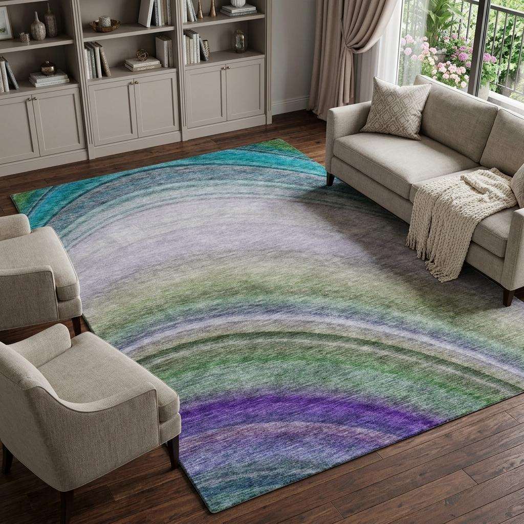 8' X 10' Teal And Green Abstract Shag Washable Area Rug With UV Protection - HomeRoots - Flyclothing LLC