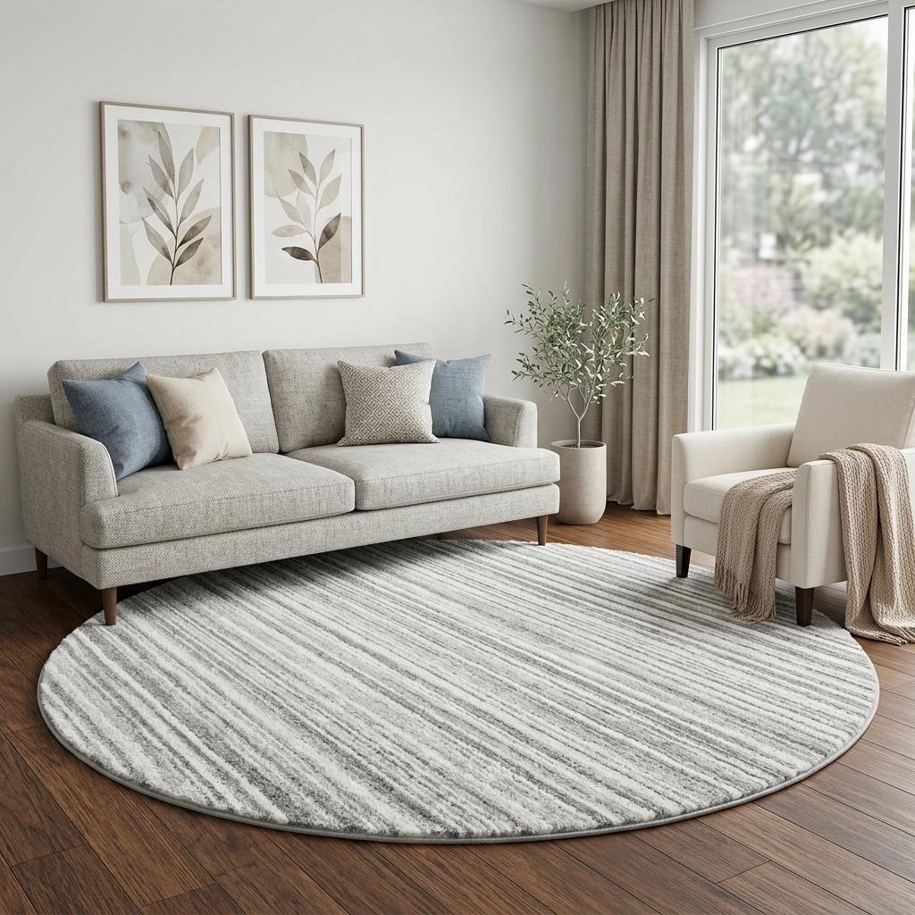 8' Green And Ivory Striped Shag Washable Round Rug With UV Protection - HomeRoots - Flyclothing LLC