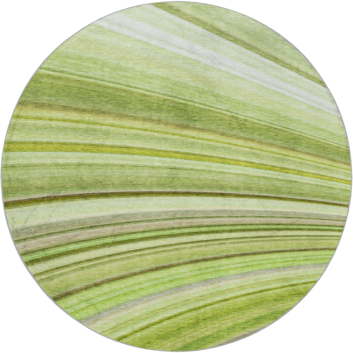 8' Green And Ivory Striped Shag Washable Round Rug With UV Protection - HomeRoots - Flyclothing LLC