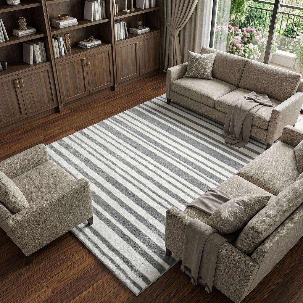 8' X 10' Green And Ivory Striped Shag Washable Area Rug With UV Protection - HomeRoots - Flyclothing LLC