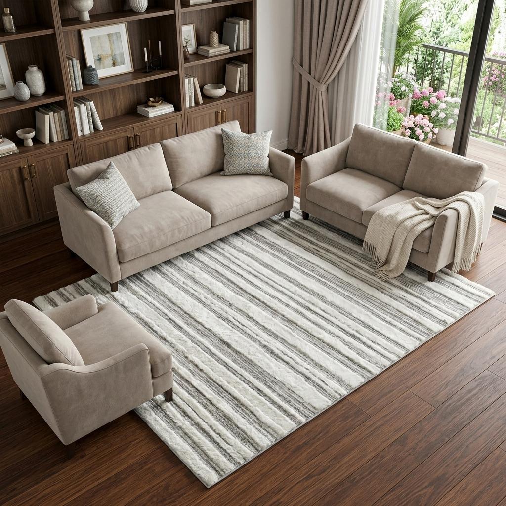 9' X 12' Green And Ivory Striped Shag Washable Area Rug With UV Protection - HomeRoots - Flyclothing LLC