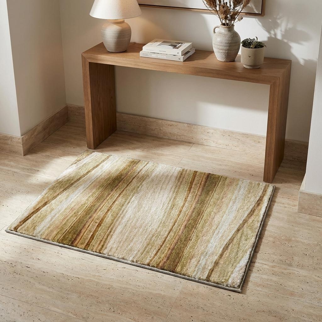 3' X 5' Beige And Taupe Striped Shag Washable Area Rug With UV Protection - HomeRoots - Flyclothing LLC