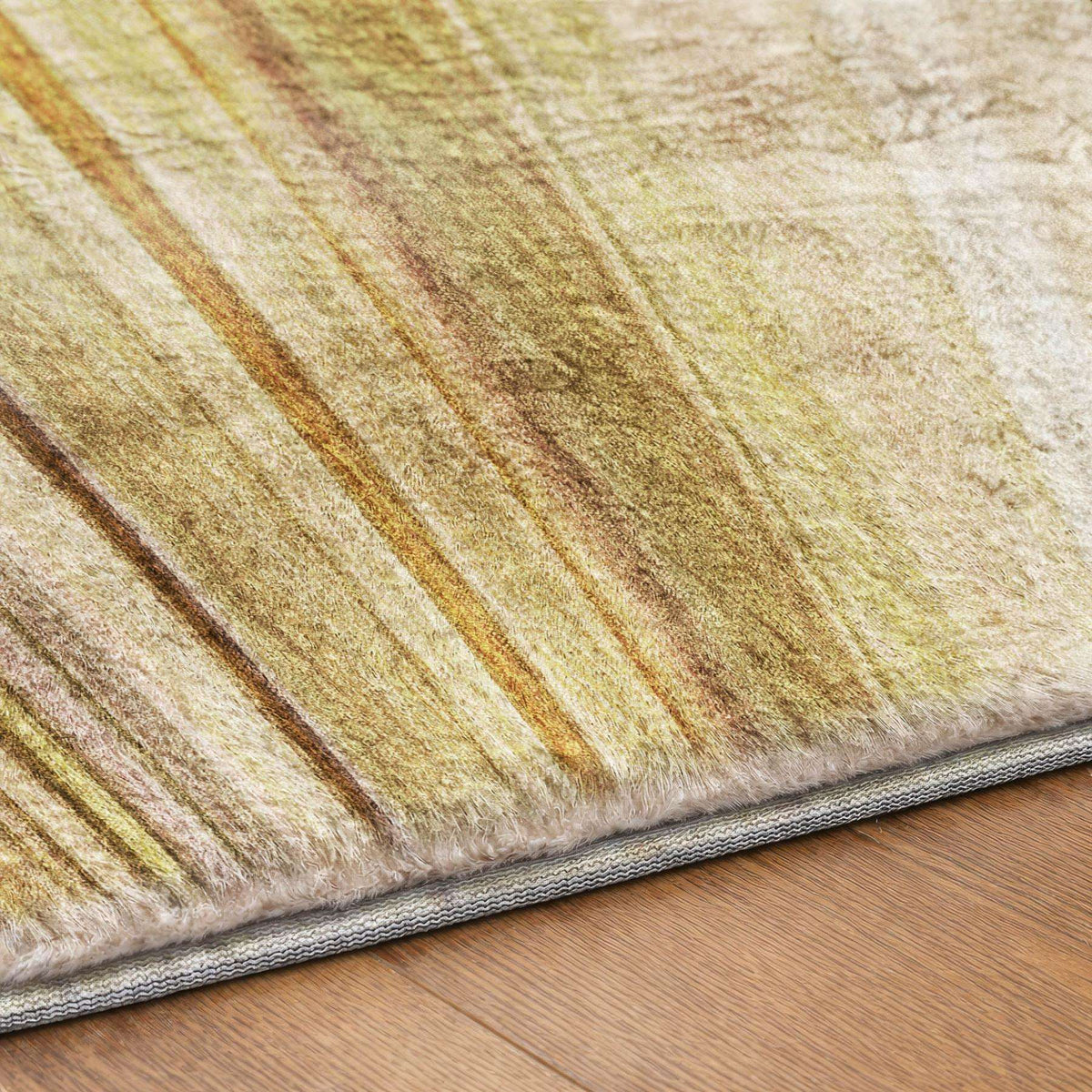 3' X 5' Beige And Taupe Striped Shag Washable Area Rug With UV Protection - HomeRoots - Flyclothing LLC