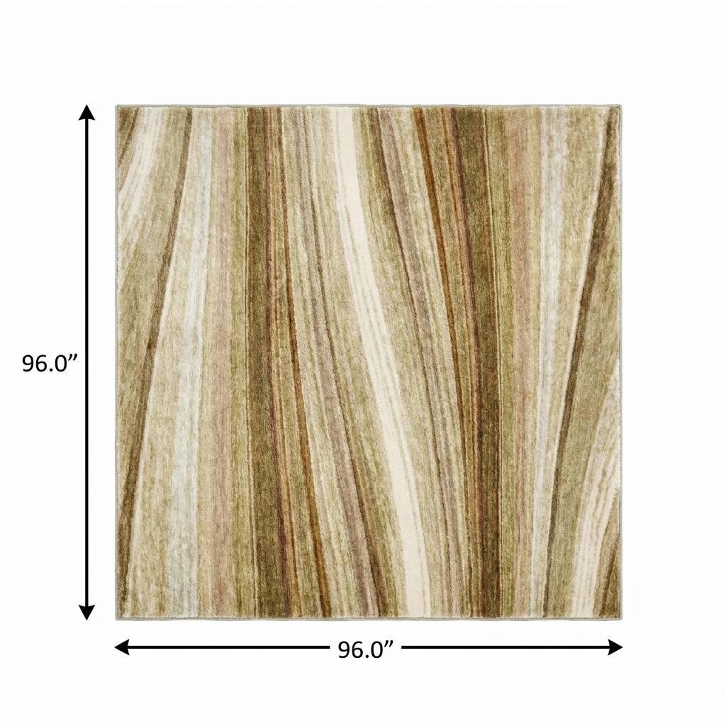 8' Beige And Taupe Striped Shag Washable Round Rug With UV Protection - HomeRoots - Flyclothing LLC