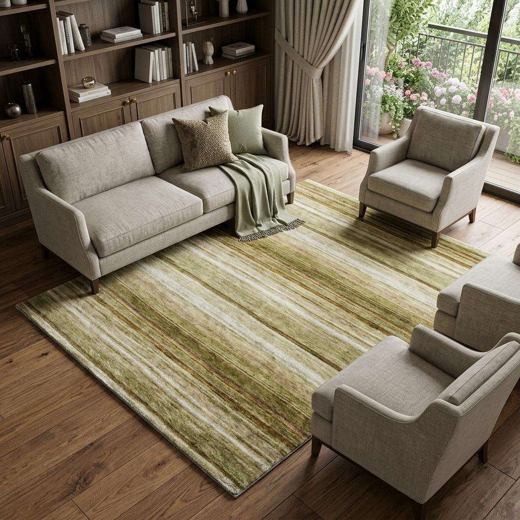 8' X 10' Beige And Taupe Striped Shag Washable Area Rug With UV Protection - HomeRoots - Flyclothing LLC