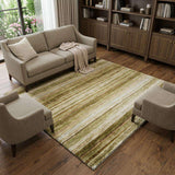 9' X 12' Beige And Taupe Striped Shag Washable Area Rug With UV Protection - HomeRoots - Flyclothing LLC