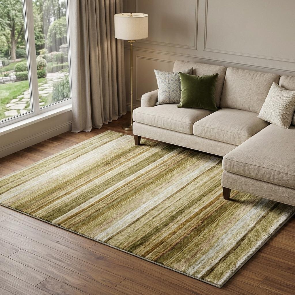 10' X 14' Beige And Taupe Striped Shag Washable Area Rug With UV Protection - HomeRoots - Flyclothing LLC